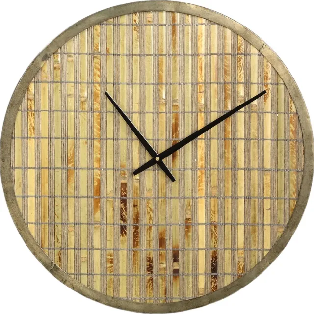 PTMD Ferine Ronde Wandklok - 56,5x4,5x56,5 cm - Metaal/Rotan - Bruin