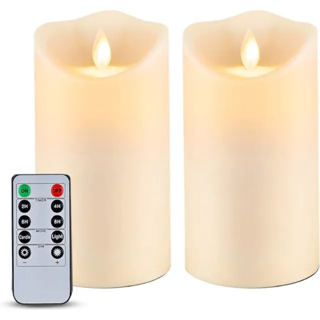 Moli LED Kaarsen 2 stuks-Waterproof Flikkerende Vlamloze Kaarsen, Buiten en Binnen Batterij-aangedreven LED Kaarsen met afstandsbediening, Bewgende vlam, Ivory Frosted Wit
