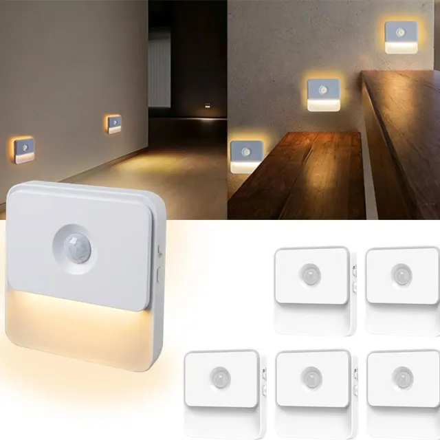 KZQ Bewegingssensor Nachtlampje USB-C Oplaadbaar 3 Standen Dimbaar Ultraslim Met Magneet 6 Stuks Voor Hal Slaapkamer Kast Trap Zoals in de figuur wordt getoond