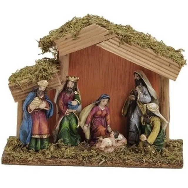 G. Wurm Kerststal met beelden - 20 x 8 x 15 cm - hout en polystone Multi