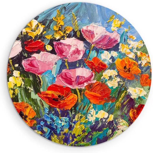 Saammp Forex Muurcirkel - Expressieve Bloemen - Natuur - Abstract - Ø 80 - Wandcirkel - Wanddecoratie Cirkel - Muurdecoratie Woonkamer - Kantoor Decoratie