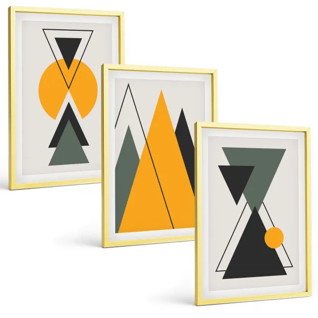 TULUP 4-Delige Schilderij Set - Abstracte geometrische vormen - 40 x 60 cm - Moderne Wanddecoratie - Slaapkamer gouden lijst