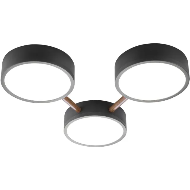 Globo Plafondlamp dimbaar zwart rond Woonkamerlamp houtlook, 1x LED 23W 2150Lm warm wit, LxBxH 45x43x8 cm