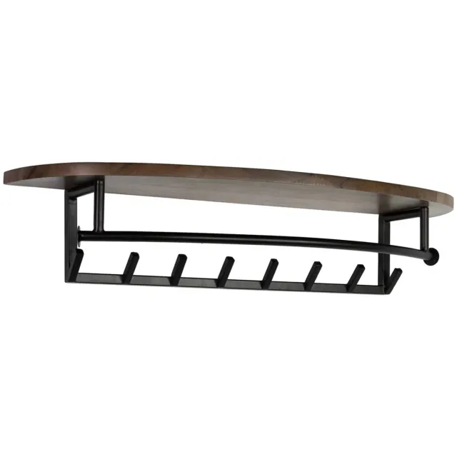 LT-Luce Kapstok Round 8 Haken Roede & Massief Acacia Bruin Hoedenplank 100cm