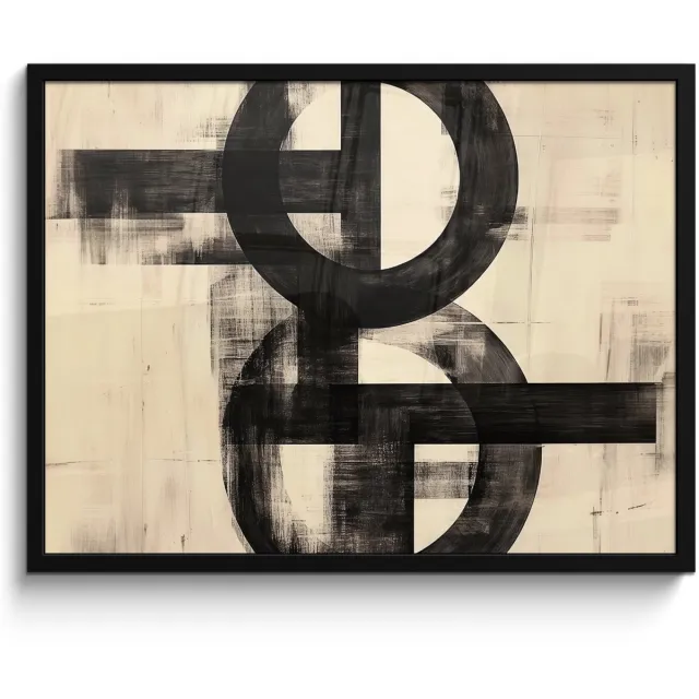 FrameYourWall Poster in lijst - Fotolijst 80x60 cm - Posters - Cirkels - Balken - Zwart - Abstract - Posterlijst zwart - Decoratie - Wanddecoratie woonkamer - Muurdecoratie slaapkamer