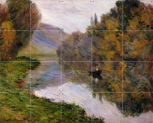 IXXI Boat on the Seine near Jeufosse, Claude Monet & Bridgeman Images - 100 x 80 cm - Grote wanddecoratie en posters - Impressionisme, Olieverf Groen / Warme kleuren