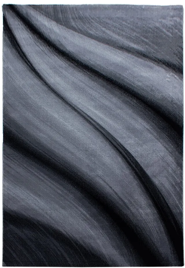 Ayyildiz Laagpolig vloerkleed, abstract golfpatroon, zwart, woonkamerkleed, jute achterkant, afmeting: 140 x 200 cm