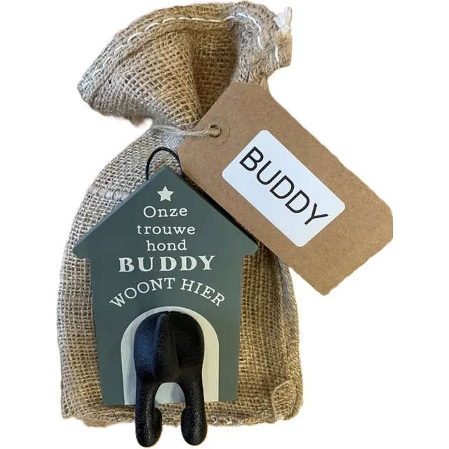 History& Heraldry Ltd Hondenriemhouder-Buddy-in leuk kado verpakking-15cmx10cm-woonaccessoires-hondengarderobe-kapstok voor honden-kado idee voor hondenbezitters-haak voor hondenriem grijs