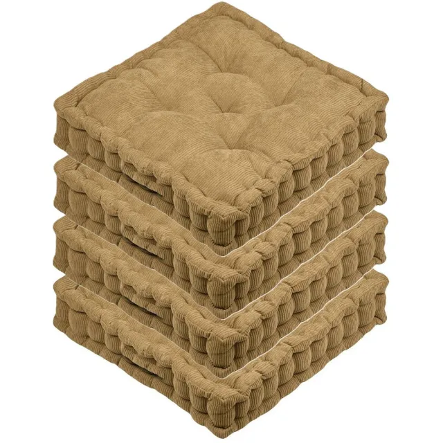 Stof Textile Vloerkussen Ribcord - 4x - camel - polyester - 45 x 45 x 10 cm - vierkant - Extra dik - extra zitplaatsen - spelen - gamen - relaxen Camel bruin