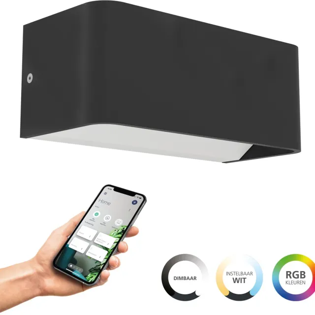 EGLO connect.z Sania-Z Smart Wandlamp - Buiten - Badkamer - 20 cm - Zwart/Wit - Instelbaar RGB & wit licht - Dimbaar - Zigbee