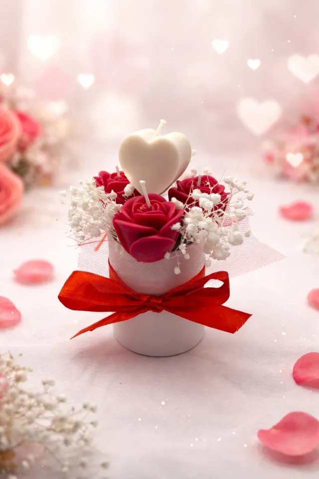 LUYX Valentijn Bloemen Soyakaars met Hart Rood;Wit