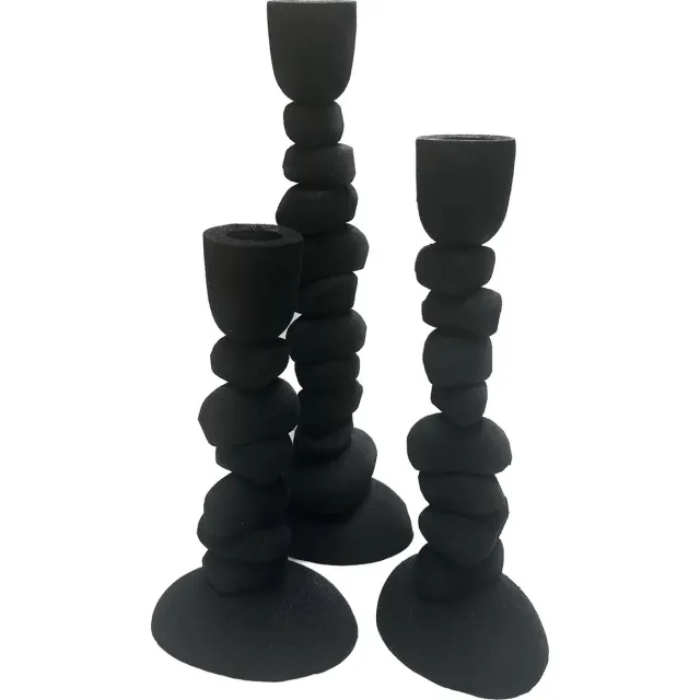 Vase The World Kandelaar set Nechi - Zwart - Black - L10 x B8 x H28/22/19 cm mat zwart
