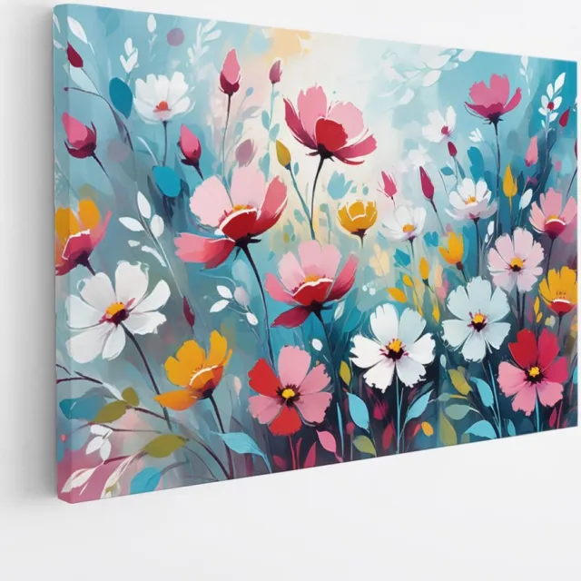 Saammp Canvas Schilderij - Kleurrijke Getekende Bloemen - Abstract - 30x20 - Foto op canvas - Wanddecoratie - Muurdecoratie Woonkamer - Kantoor Decoratie Multicolor