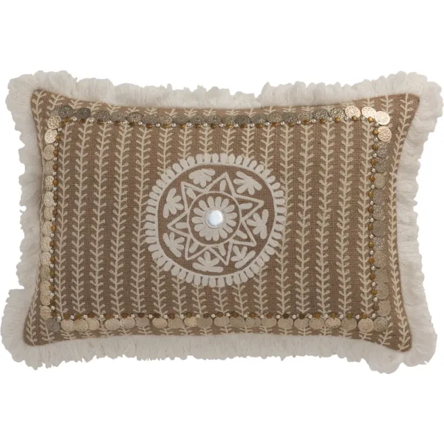 J-Line kussen Rechthoekig Patroon - jute - naturel/beige