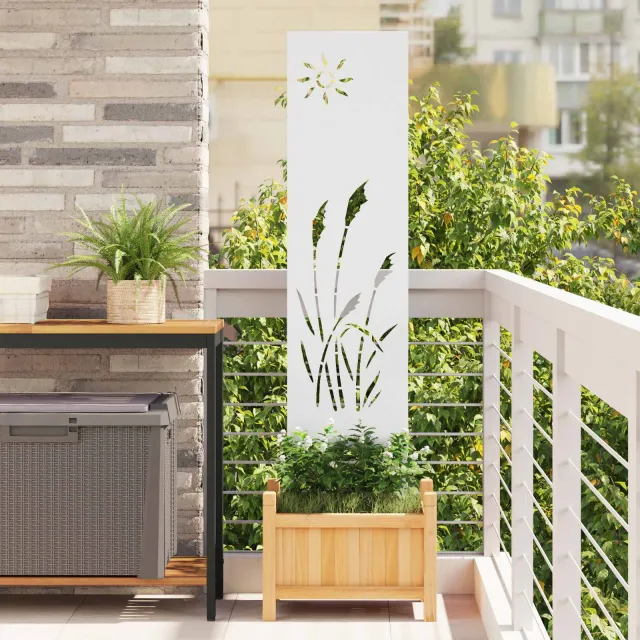 vidaXL Tuin Privacy Screen Fretwerk Wit 32 x 140 cm Koudgewalst staal