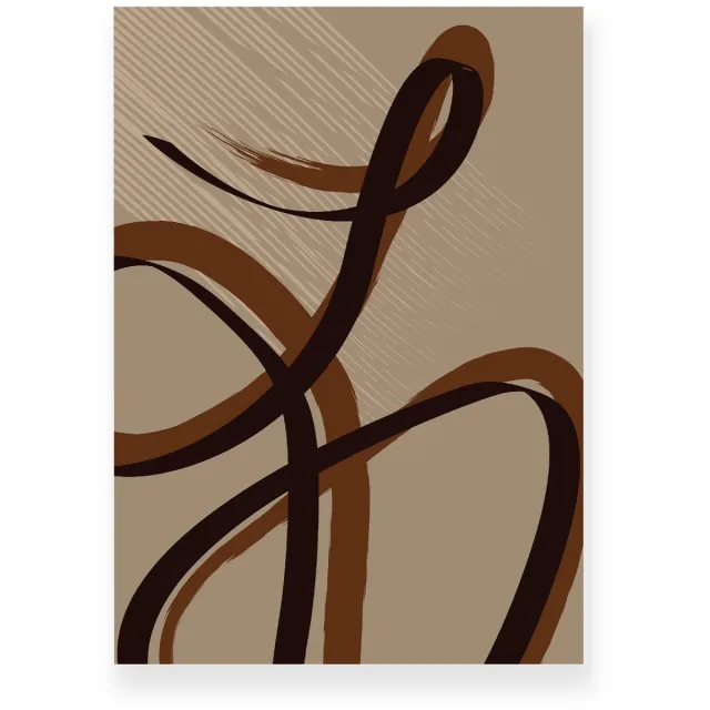 Yisual Poster 20x30 cm - Abstracte Lijnen - Krullen - Bruin - Beige - Abstract - Modern - Muurdecoratie - Wanddecoratie