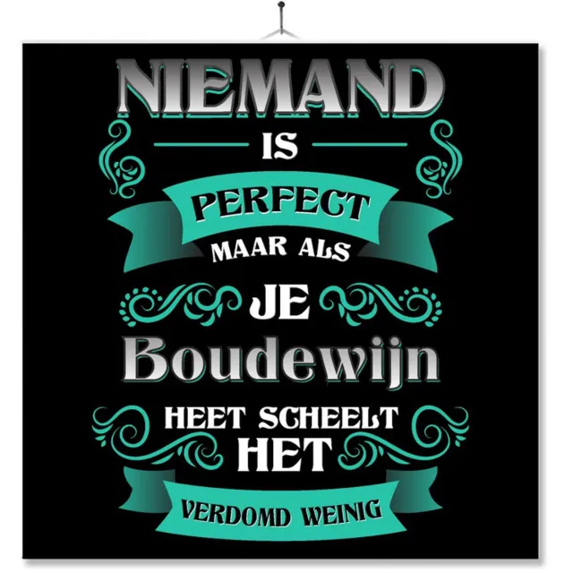 MC Living Tegel Met Opdruk | Kado | Cadeau | Niemand Is Perfect Maar Als Je Boudewijn Heet Scheelt Het Verdomd Weinig Multi-Color