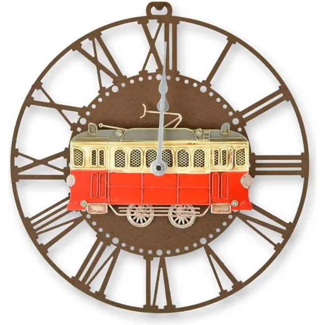 De Splinter bv WAND KLOK, KEUKENKLOK, HUISKAMERKLOK, METALEN WANDKLOK MET TRAM klok, tijdklok, keukenklok, tramklok Ø 34 cm divers