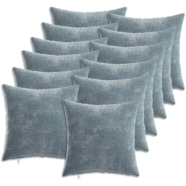 vidaXL Dekenkussen - 12 - st - HEERLEN - Lichtblauw - 50 - x - 50 - cm - Chenille - Stof