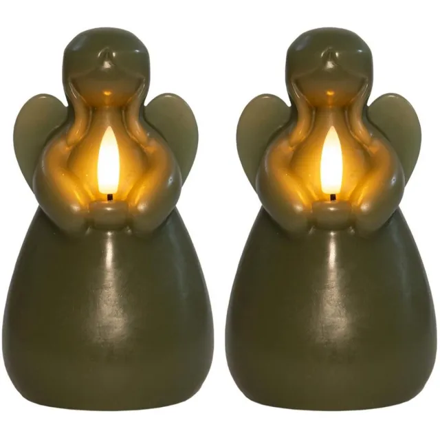 Anna's Collection LED kaars engel - 2x - jade groen - 14 x 8 cm - met timer - op batterijen - kerst - kerstkaarsen