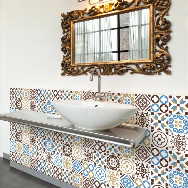 Ambiance Sticker Zelfklevende tegelmuurstickers voor keuken en badkamer - 30 cementtegelstickers, Azulejos Kelia - 30 stickers, 20x20cm Multi color