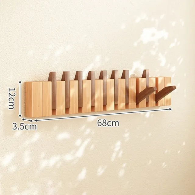 Telestore Piano kapstok - Stijlvolle Wandkapstok met Inklapbare Haken – Ruimtebesparend & Elegant - 10 haken - Walnoot / licht eiken hout bruin