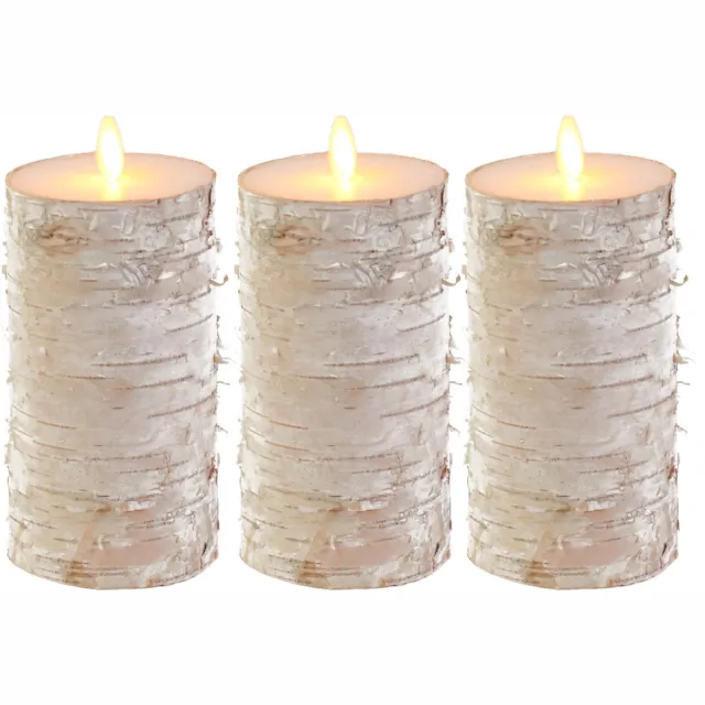 Anna's Collection Led kaars/stompkaars - 3x - houtlook - naturel - H15 x D7,5 cm - wax - bewegende vlam
