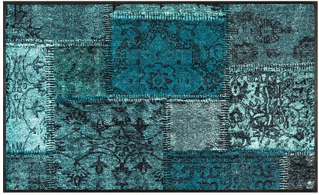 Kleen-Tex Wash+Dry Design Wasbare Deurmat - Loper - Vintage Patches türkis - 75 x 120cm groen