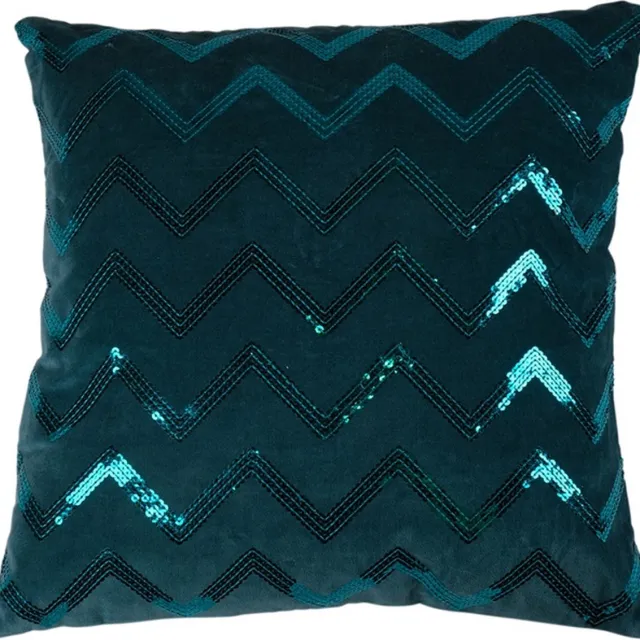 Linen & More Kussen Zigzag Sequin Turquoise | 45 X 45 | Sierkussen Voor Woonkamer Of Slaapkamer