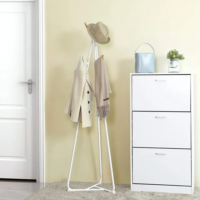 LEOBERT RCR15WY - Staande kapstok met 9 haken - Wit/naturel - 172 cm