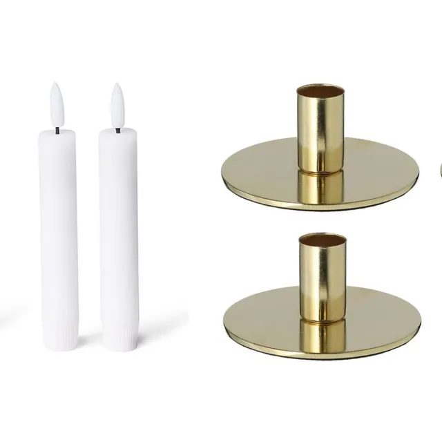 Novaliv set van 2 kaarsenhouders, metaal, rond, goud, 10 x 5 cm, met LED-kaars, premium op batterijen, elektrisch, kersttafeldecoratie, kandelaar, vintage kaarsenhouder, kaarsenbord, woonkamer