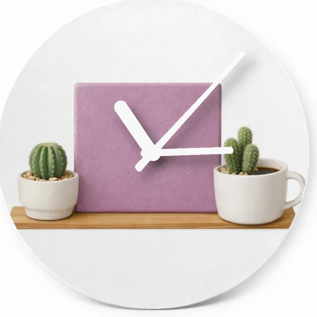 Mr Cadeautjes Glazen klok Ø 20 - design Een minimalistische koffiemok met twee kleine cactussen en e | cadeau Wit