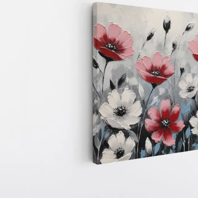 Saammp Canvas Schilderij - Grijstinten - Bloemen - Abstract - 30x30 - Foto op canvas - Wanddecoratie - Muurdecoratie Woonkamer - Kantoor Decoratie Multicolor