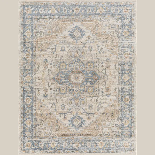 Surya River vloerkleed wasbaar oosters vintage licht bruin blauw Lichtbruin
