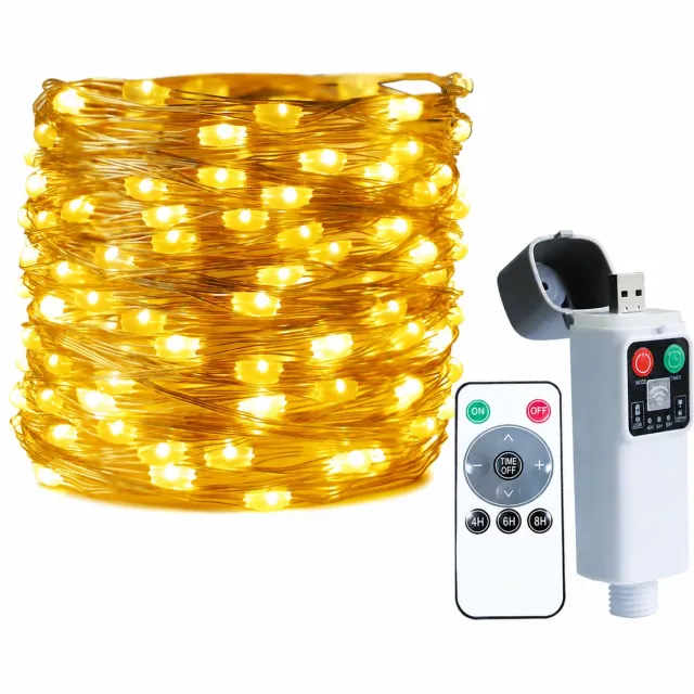 Flintry Buitenverlichting – Oplaadbaar – 10 Meter, 100 LED's – Warm Licht – Kerstboomverlichting – Met Afstandsbediening En Timer – 8 Standen, Waterdicht – Geschikt Voor Binnen En Buiten, Kerstmis, Bruiloften En Feesten