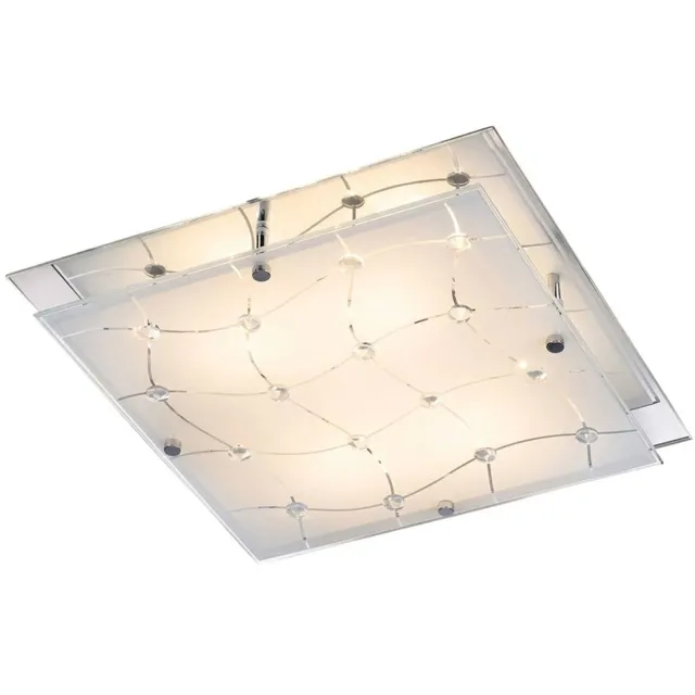 JUST LIGHT Plafondlamp met kristallen Glazen plafondlamp Ganglamp Woonkamerlamp, gesatineerd, 4x 3W 4x 255lm warm wit, LxBxH 32x32x7,5 cm