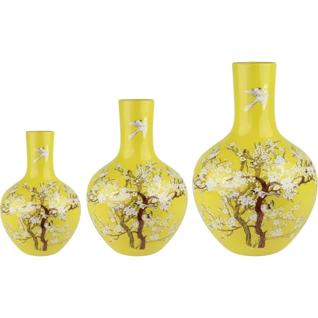 Fine Asianliving Chinese Vaas Geel Bloesems Handgemaakt D41xH57cm Geel, Multicolour, Goud