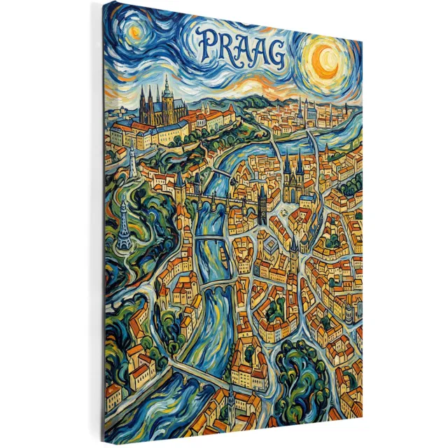 Wall Art 4 You Stadskaart Praag op Canvas | Stadsposter Praag l 75x100cm full color