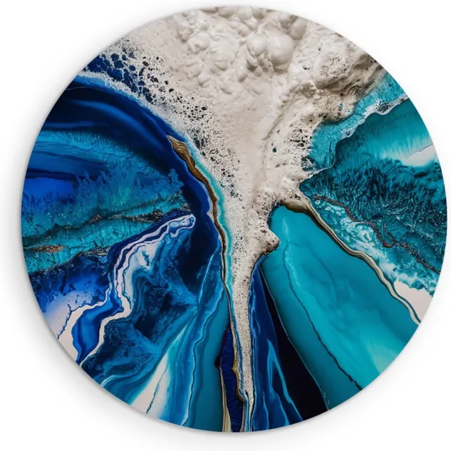 Saammp Muurcirkel Hout - Turqoise - Blauw - Abstract - Ø 50 - Wandcirkel - Wanddecoratie Cirkel - Muurdecoratie Woonkamer - Slaapkamer decoratie - Rond Schilderij
