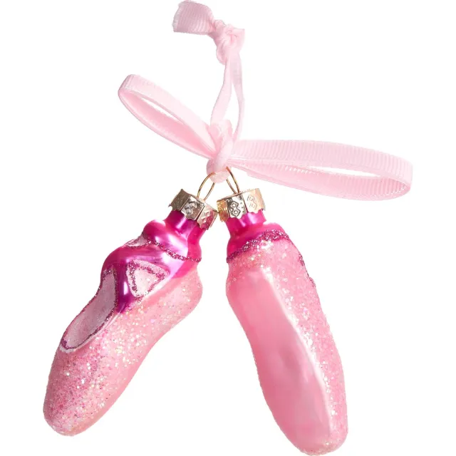 Brubaker Balletschoenen Roze - Handgeschilderde Glazen Kerstbal - Handgeblazen Kerstversiering - Grappige Kersthanger - Kerstboom Decoratie - 8 cm