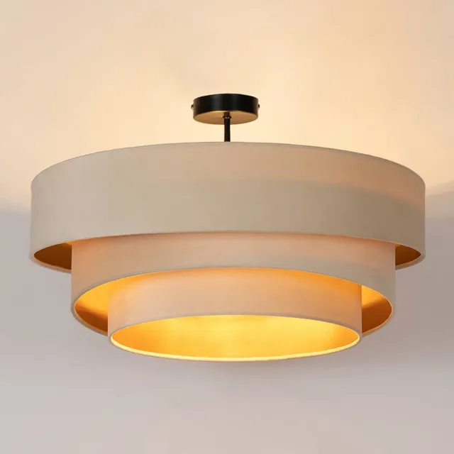 Lindby plafondlamp - 3lichts - IJzer, textiel - H: 36.8 cm - E27 - crème, goud