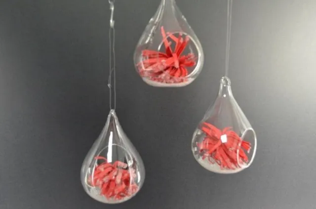 HBX Natural Living Set van 3 Glazen Raamhangers – Druppelvormig – Rode Allium – 11 cm rood