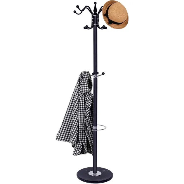 springos Staande Kapstok | Metaal | Kunststof | 14 Haken | Garderobe Kapstok | Zwart | 174 cm