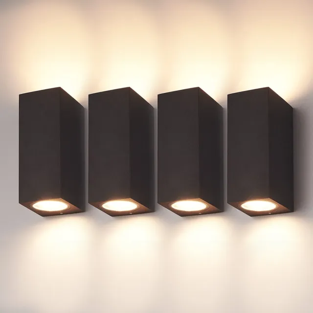 HOFTRONIC Set van 4 Selma Wandlamp binnen en buiten - Up Down (2 lichtpunten) - GU10 Fitting - Zwart - IP65 Waterdichte Buitenlamp - Geschikt voor Badkamer, Woonkamer, Tuin en Slaapkamer - 3 jaar garantie