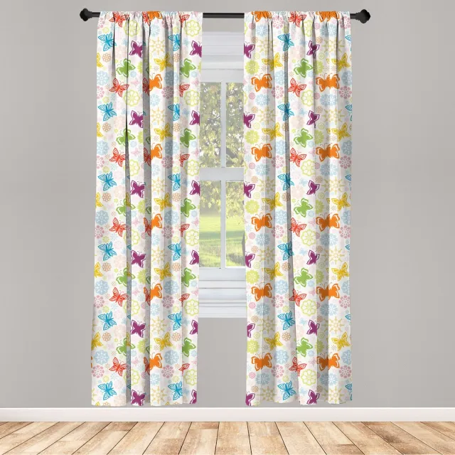 ABAKUHAUS Vlinderraamgordijnen – Meerkleurig 2-delige set – 75x175 cm – Roedezak Groen