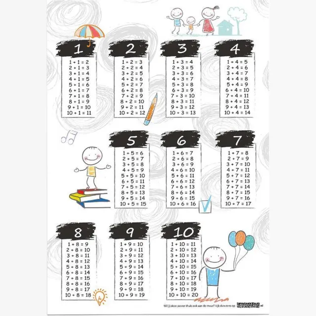 eduposters Educatieve poster (Posterpapier) - Rekenen optellen happy - 29.7 x 42 cm (A3) Beige