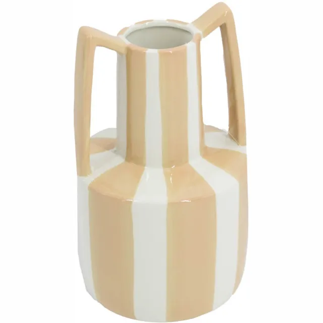 Homebound by Kolony HomeBound by KY | Aardewerk vaas met oren stripe drab | bloemenvaas Taupe