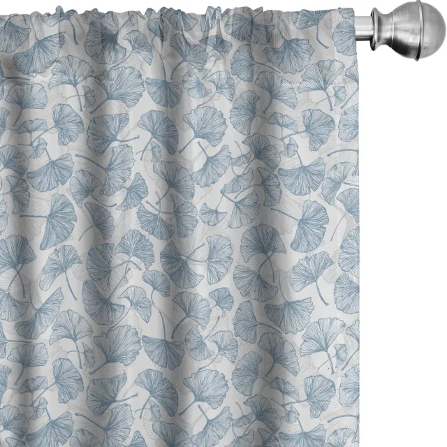 ABAKUHAUS Gingko Gordijnen set van 2, Retro-Bloemen-Boeket-Bladeren, Gordijn voor woonkamer en slaapkamer, 4 stuks 75 cm x 225 cm, Blauwgrijs Kokosnoot