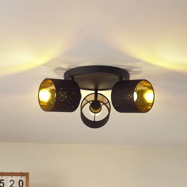 Lindby plafondlamp - 3lichts - Stof, metaal - H: 21.5 cm - E14 - zwart, goud