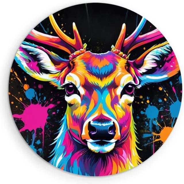 Saammp Forex Muurcirkel - Abstract kleurrijk hert - Natuur - Dieren - Ø 70 - Wandcirkel - Wanddecoratie Cirkel - Muurdecoratie Woonkamer - Slaapkamer decoratie - Rond Schilderij